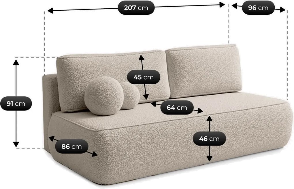 Beżowa skandynawska sofa rozkładana boucle R6-H26