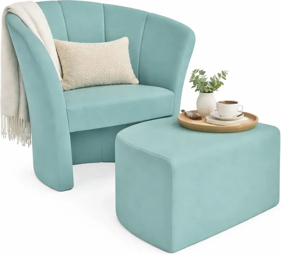 Miętowy fotel z wolnostojącym podnóżkiem do salonu S6-R32