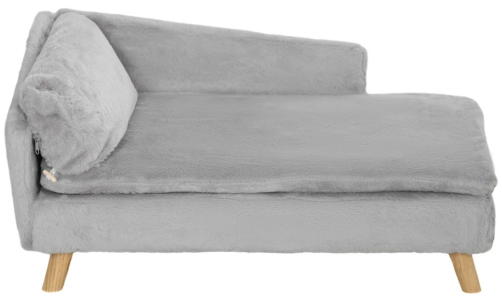 PawHut Łóżko dla psa, sofa dla psa z myjnym pokrowcem z pluszu, do 20 kg, 80 x 50 x 40 cm, jasnoszary