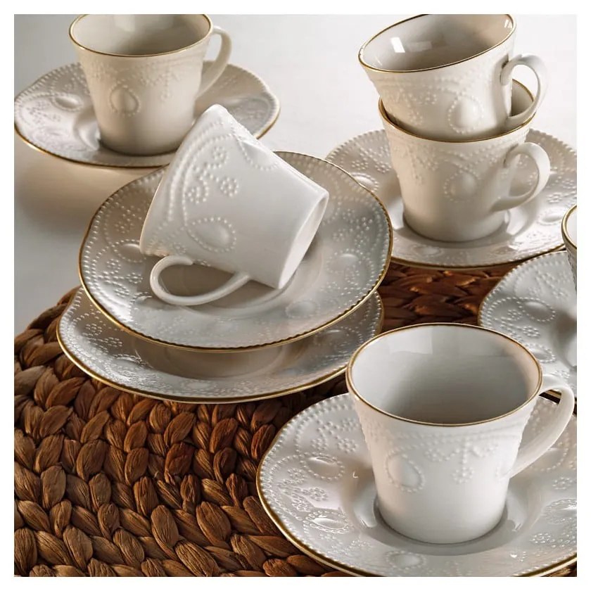 Zestaw 6 porcelanowych filiżanek na kawę ze spodkami Stitched