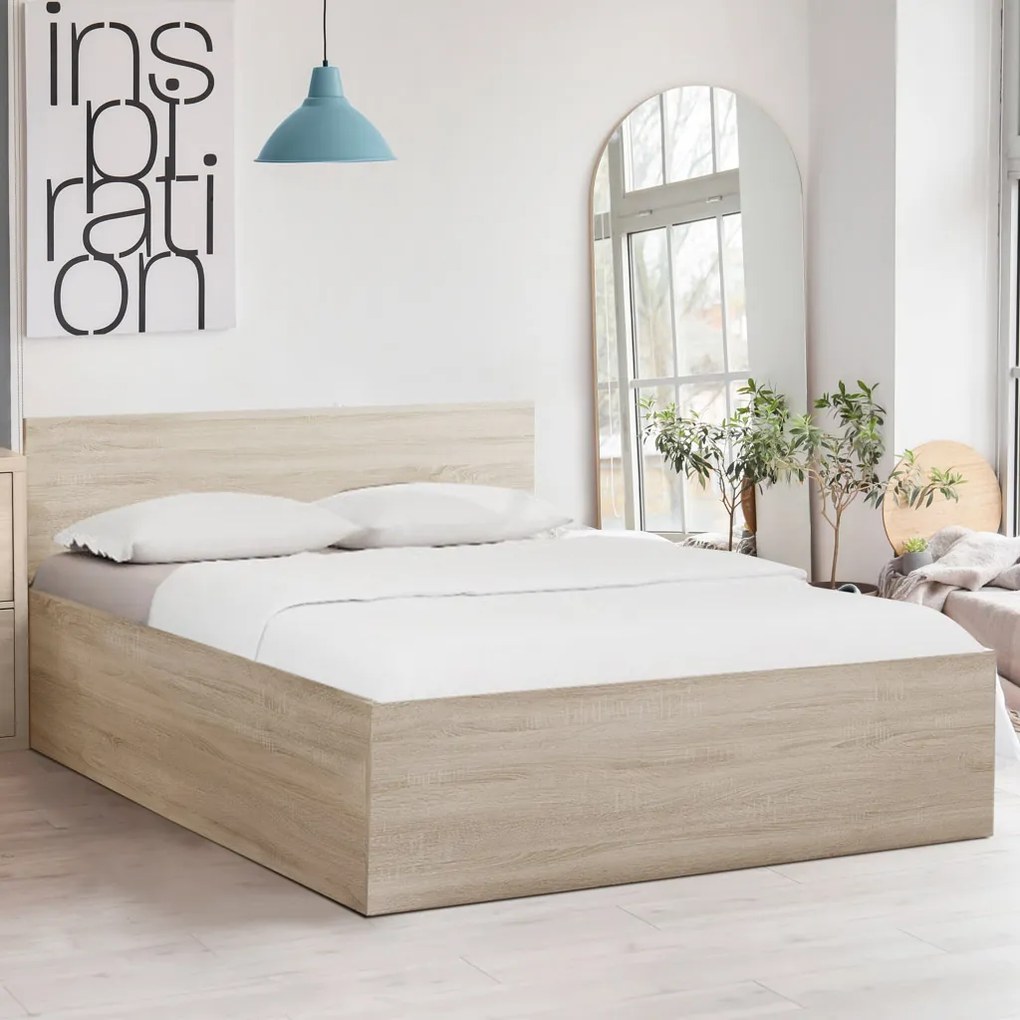 Łóżko SOFIA 160 x 200 cm, dąb sonoma Stelaż: Ze stelażem listwowym rolowanym, Materac: Materac Coco Maxi 20 cm