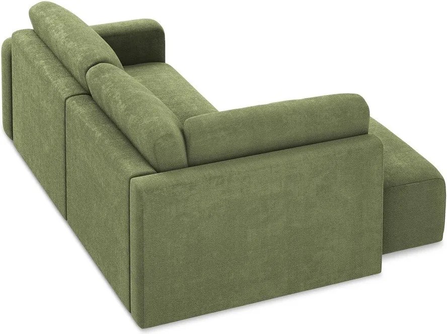 Zielony rozkładany/ze schowkiem narożnik z tkaniny szenilowej (lewostronny/w kształcie litery L) Kona – Makamii