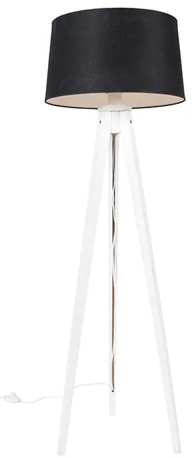 Nowoczesny statyw biały z czarnym abażurem z lnu 45 cm - Tripod Classic klasyczny/Antyczny Oswietlenie wewnetrzne