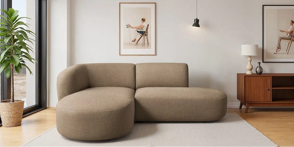 Narożnik w kształcie L Luna, tkanina Lins, Cappuccino, Lewy