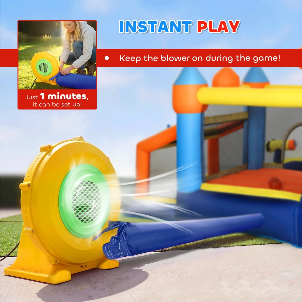 AIYAPLAY Dmuchany zamek 8-w-1 z dmuchawą, zjeżdżalnią, brodzikiem, trampoliną i ścianką wspinaczkową do użytku wewnątrz i na zewnątrz, 350x325x210 cm, wielokolorowy | Aosom PL