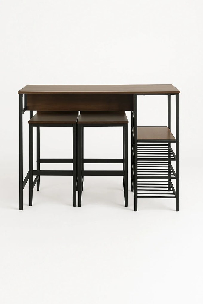 Zestaw barowy z wysokim stoem i stojakiem na butelki + 2 hokery Carbar