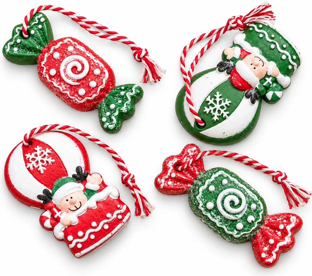 Zestaw 4 szt. ozdób świątecznych CANDY ELF 6 cm