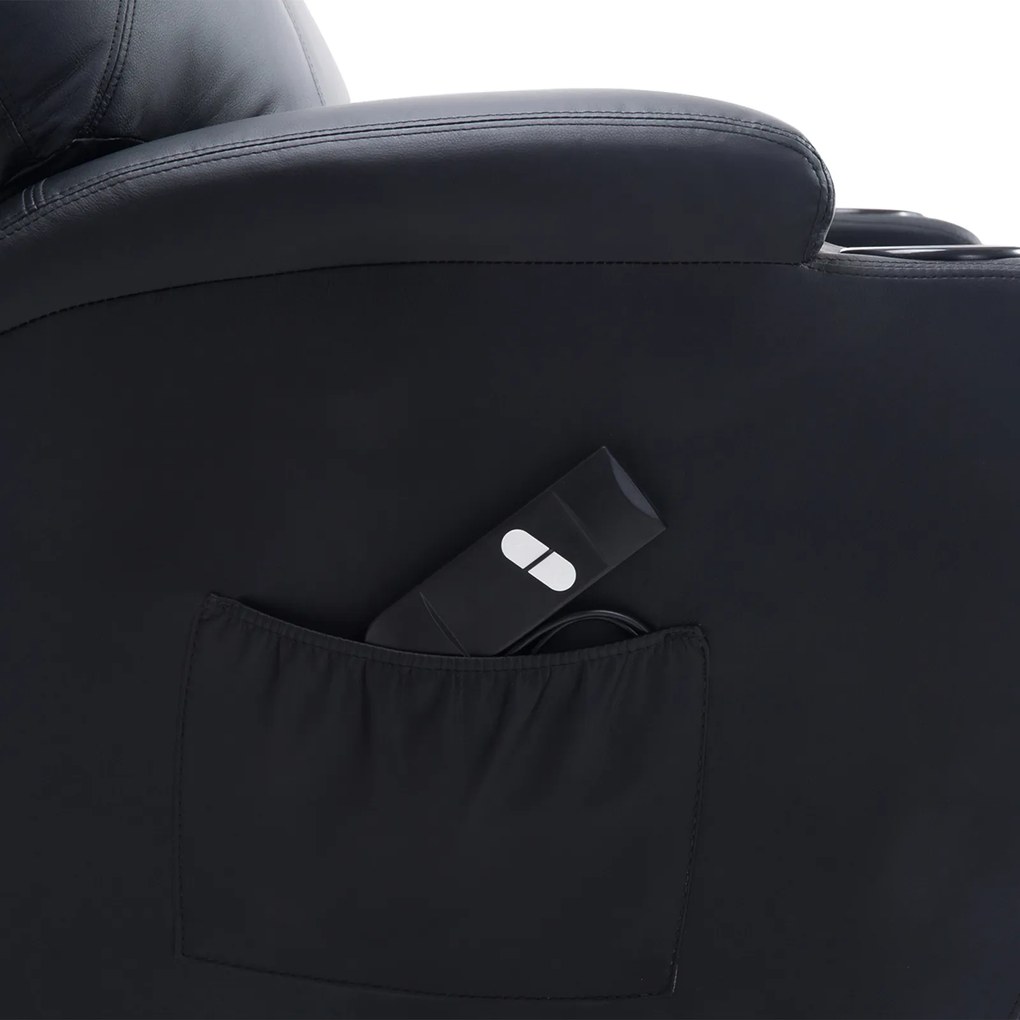 HOMCOM Fotel telewizyjny z funkcją podnoszenia i masażu sztuczna skóra czarny wygodny fotel do relaksu | Aosom PL