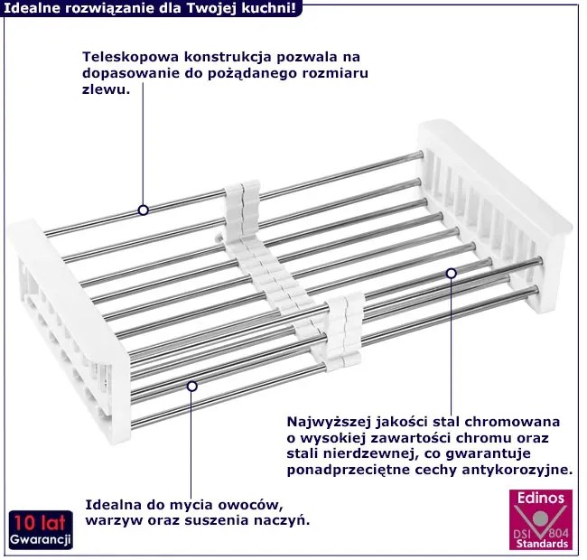 Biała teleskopowa suszarka na zlew do naczyń G1-M81