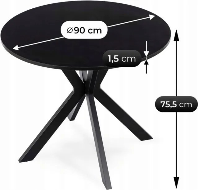 Stół Okrągły LAUREN 90 cm Czarny Loft Nowoczesny
