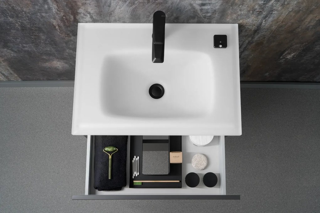 Szafka pod umywalkę NEO 60 cm biały połysk z oświetleniem LED KROFAM