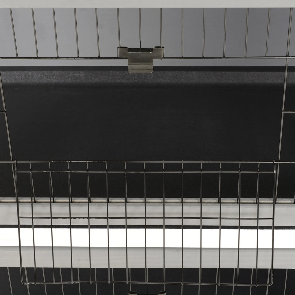 PawHut Klatka dla małych zwierząt dla świnek morskich i królików karłowatych, dwupoziomowa, drewniana, szara