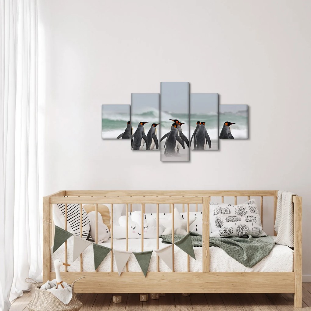Obraz pingwinów nad oceanem (125x70 cm)