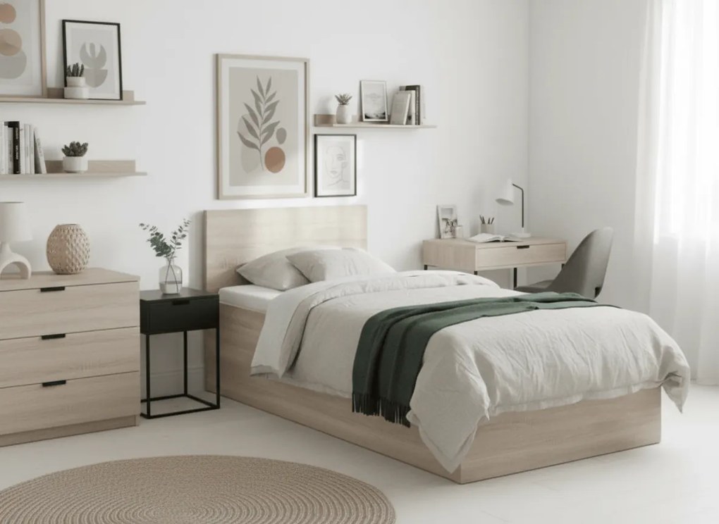 Łóżko SOFIA 90 x 200 cm, dąb sonoma Stelaż: Bez stelaża, Materac: Bez materaca