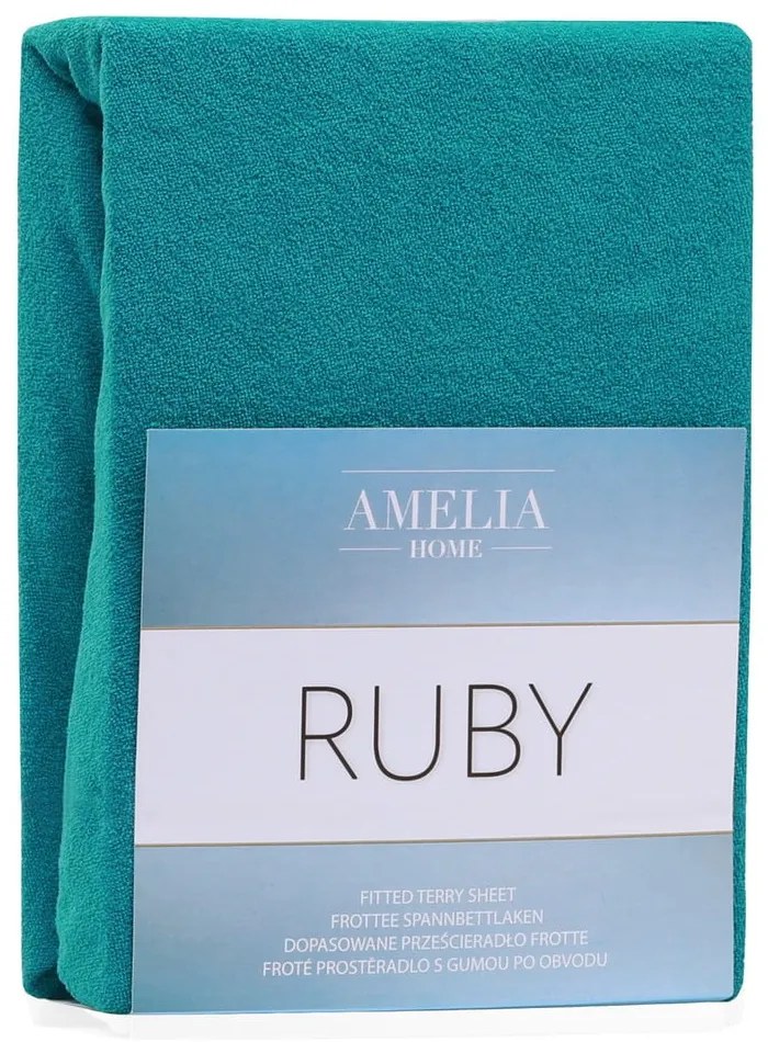 Ciemnozielone/niebieskie prześcieradło frotte z gumką 140x200 cm Ruby – Restilo