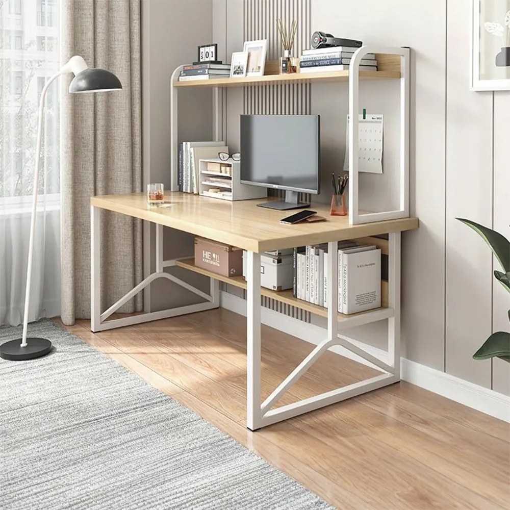 Biurko z półkami 120x60x150 cm - jasny dąb, nowoczesny styl loftowy