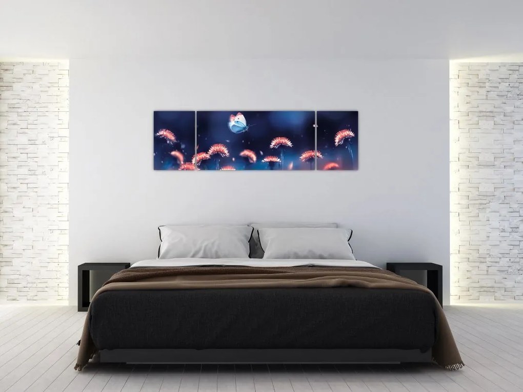 Obraz dmuchawca z niebieskim motylem (170x50 cm)