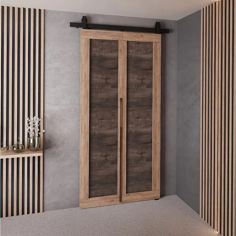 Drzwi Przesuwne QUDIO M1 Dąb Craft Złoty + Jesion Ciemny 80