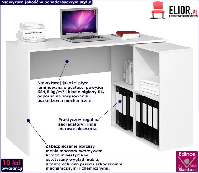 Białe Biurko Komputerowe Narożne Z Regałem Beżowy