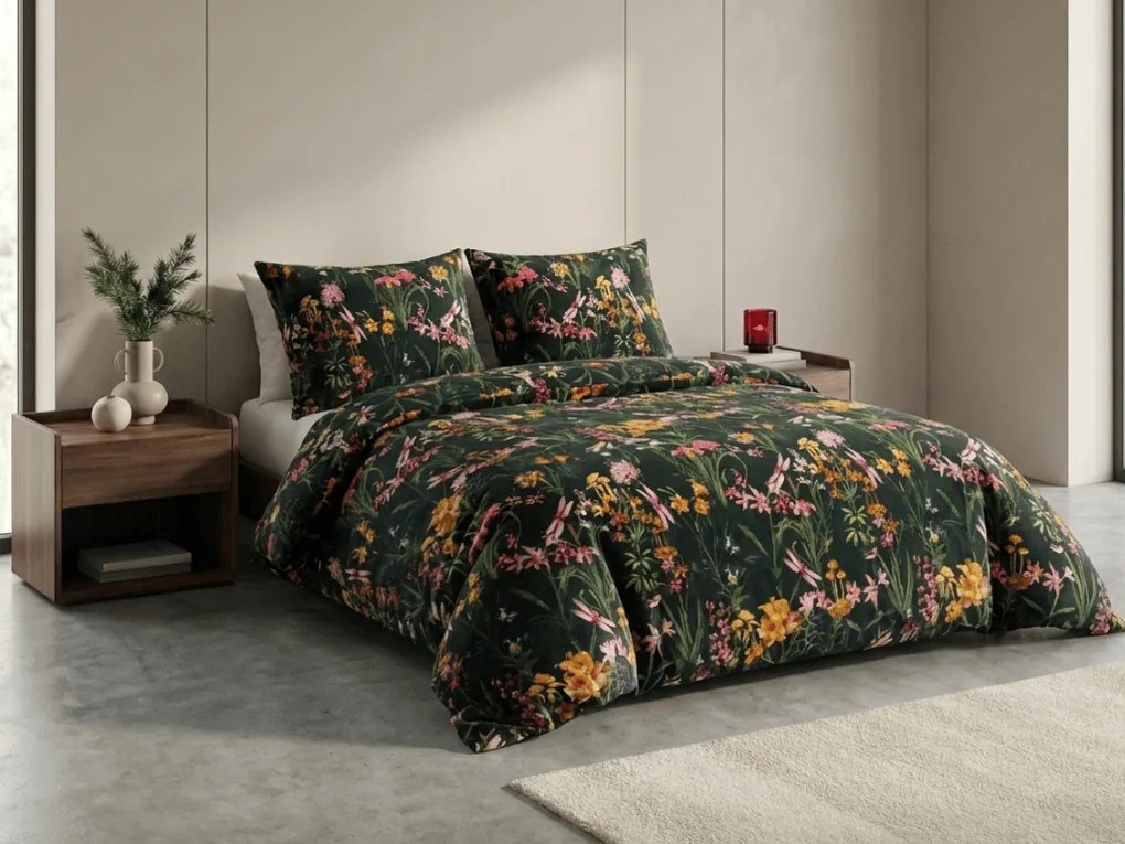 PrzytulneMieszkanie.pl PrzytulneMieszkanie.pl Pościel z mikropluszu MYSTIC GARDEN ciemnozielona Rozmiar pościeli: 2 szt 70 x 90 cm | 200 x 220 cm