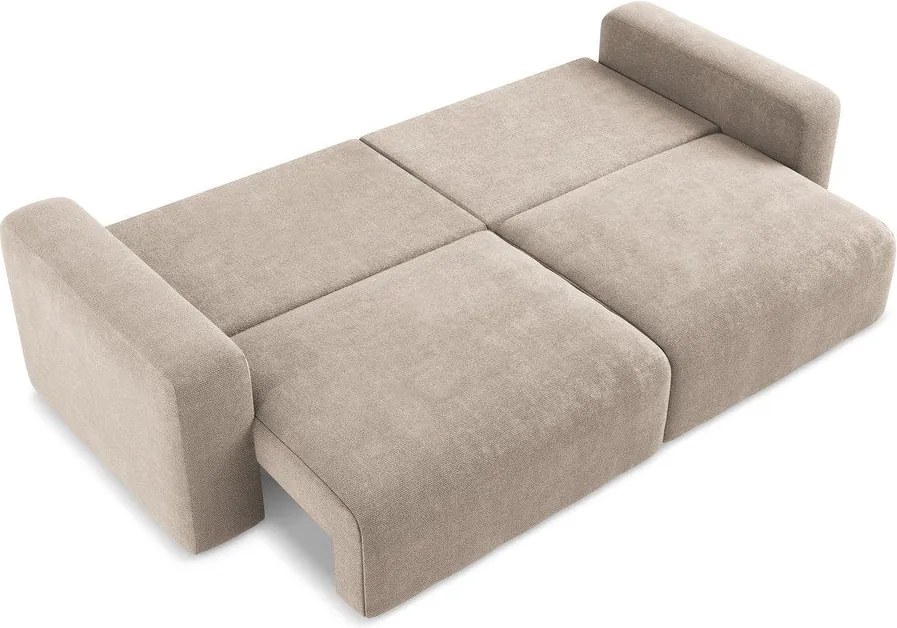Beżowa rozkładana/ze schowkiem sofa z tkaniny szenilowej 252 cm Kona – Makamii