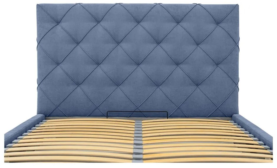 Niebieskie tapicerowane łóżko dwuosobowe ze schowkiem i stelażem 140x190 cm Bee – Scandic