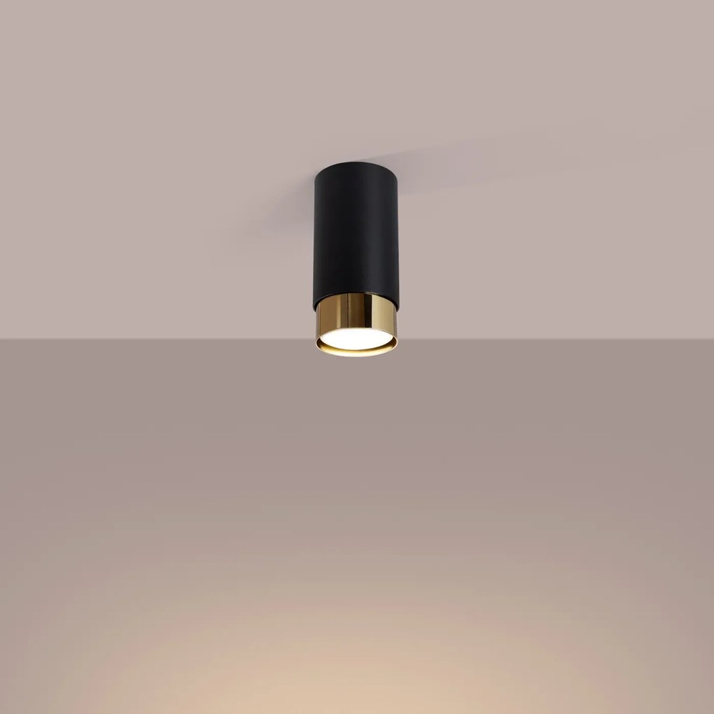 Plafon NERO 12,5 czarny/złoty tuba SOLLUX LIGHTING