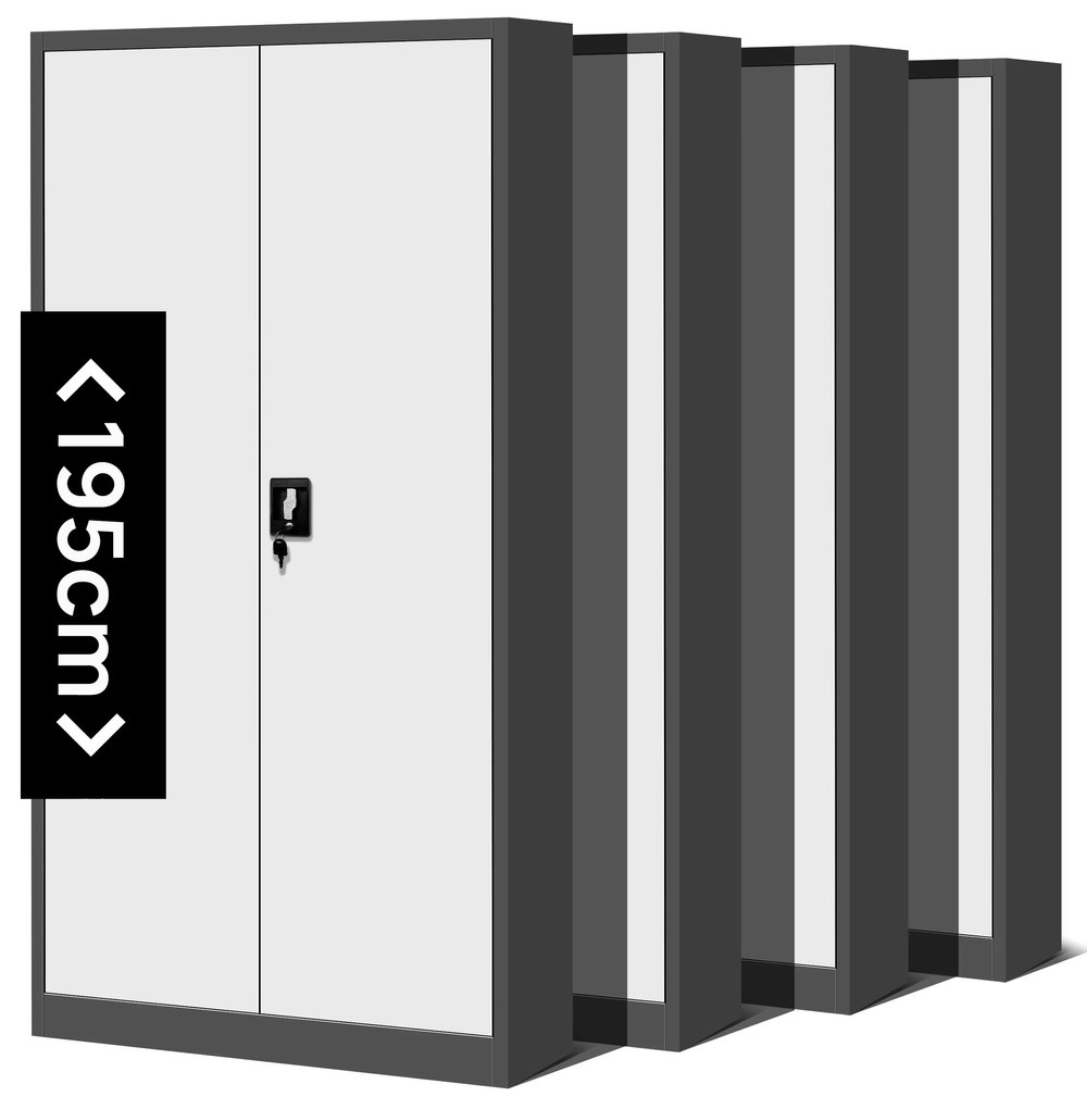 Zestaw 4x biurowa szafa metalowa na akta JAN H, 900 x 1950 x 400 mm, antracytowo-biała