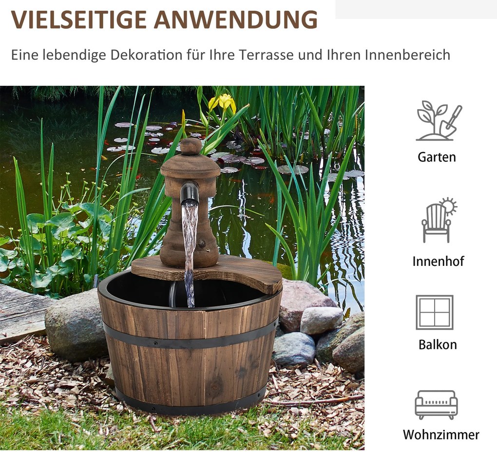 Outsunny® fontanna ogrodowa dekoracyjna studnia beczka wodospad drewno jodłowe + metal drewno naturalne∅27 x 37 cm