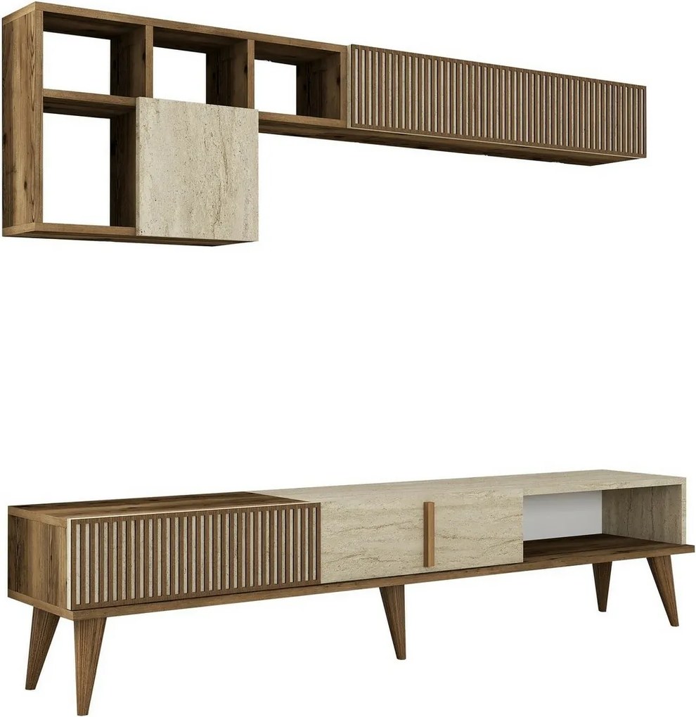 Ściana telewizyjna Milan Walnut and Travertine