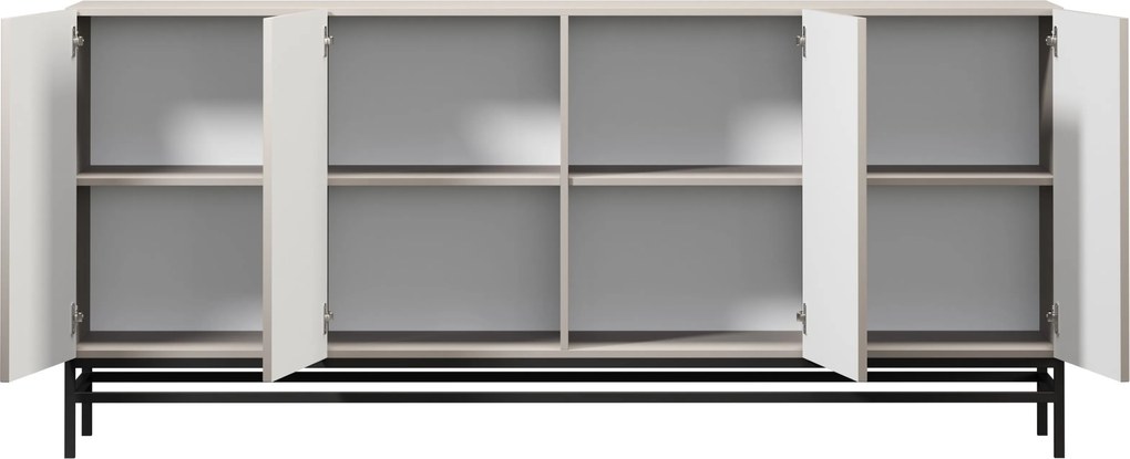 Komoda Lorini 200 cm czterodrzwiowa - kaszmir / czarne uchwyty T-bar / stelaż