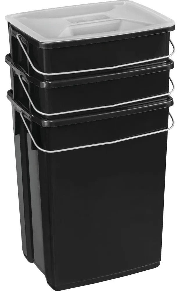 Czarne plastikowe kosze na śmieci zestaw 3 szt. 2x10+6 l do segregacji odpadów Biobox – Curver