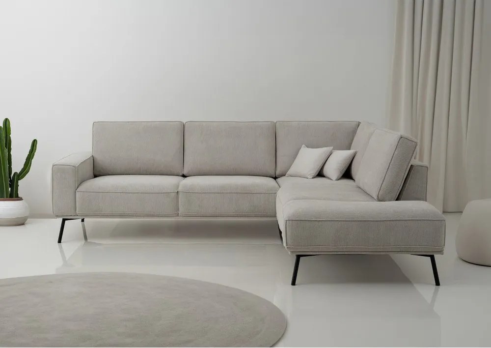 Szarobeżowy narożnik z tkaniny szenilowej (prawostronny/w kształcie litery L) Amsterdam – Scandic