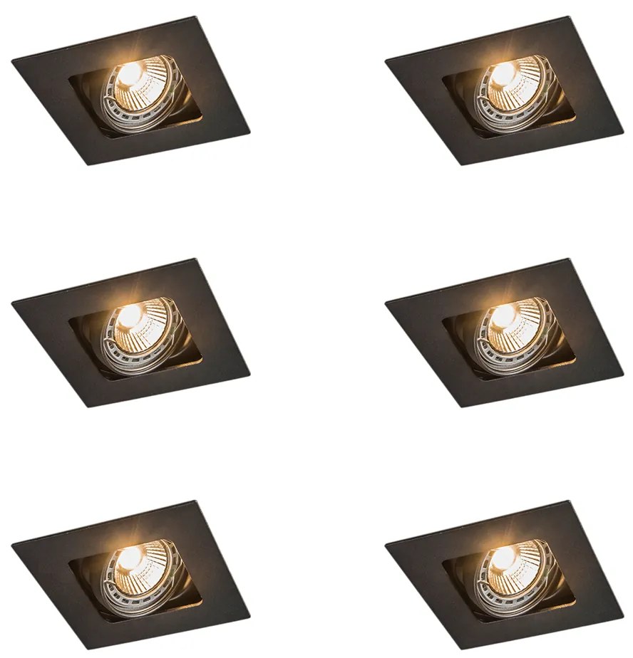 Zestaw 6 kwadratowych reflektorów wpuszczanych czarnych z regulacją - Artemis