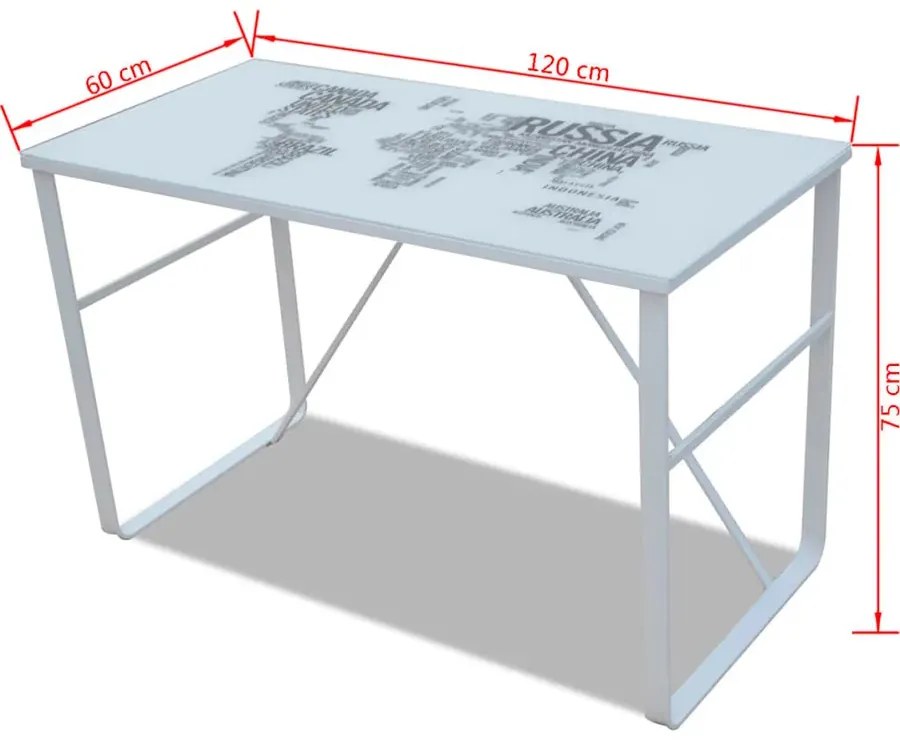 Szklane białe biurko z nadrukiem mapy świata - Owello 4X