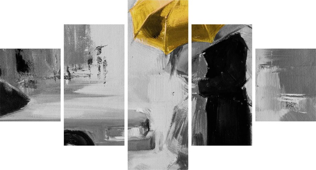 Obraz - Zakochana para pod parasolem, żółty (125x70 cm)