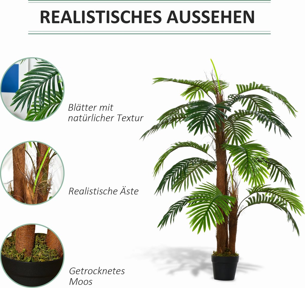 HOMCOM Sztuczna Palma 120cm Roślina Dekoracyjna do Domu i Biura z Doniczką | Aosom PL