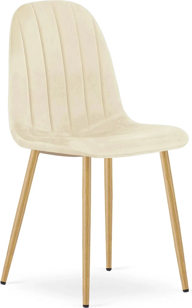 Jasnobeżowe metalowe krzesło tapicerowane welurem T3-H36