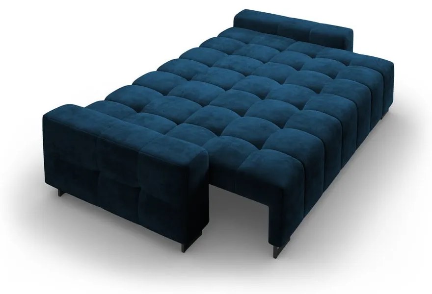 Niebieska aksamitna rozkładana sofa ze schowkiem 250 cm Wicklow – Cosmopolitan Design
