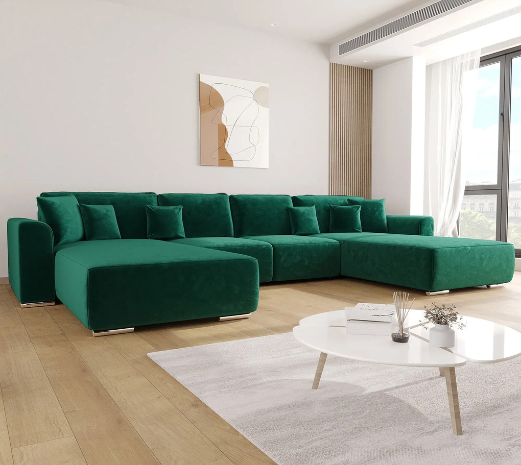 Zielony rozkładany narożnik U z pojemnikiem G9-G92