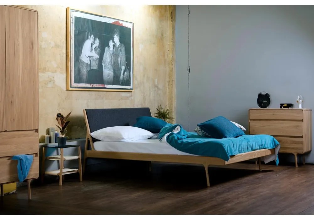 Czarne/naturalne łóżko dwuosobowe z litego drewna dębowego 180x200 cm Fawn – Gazzda