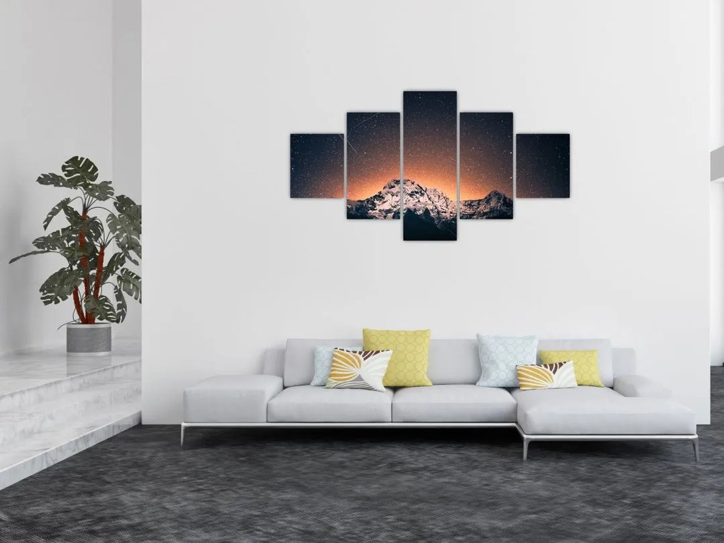 Obraz nocnego nieba z górą (125x70 cm)