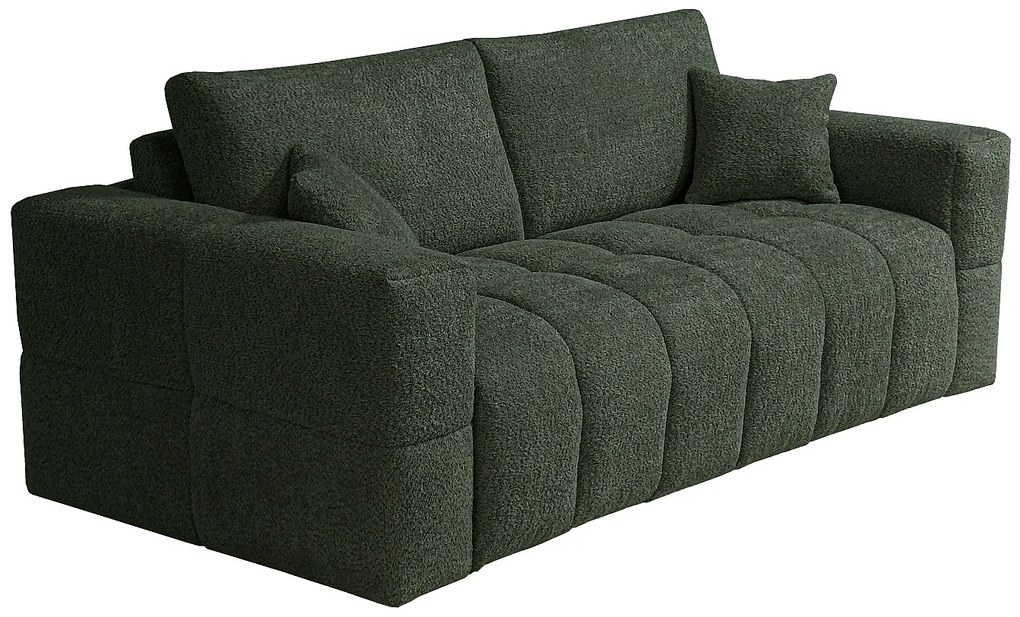 Kanapa rozkładana 3-osobowa zielona   z tkaniny z bukli - Powierzchnia spania 140 cm - Materac 13 cm ISSORO