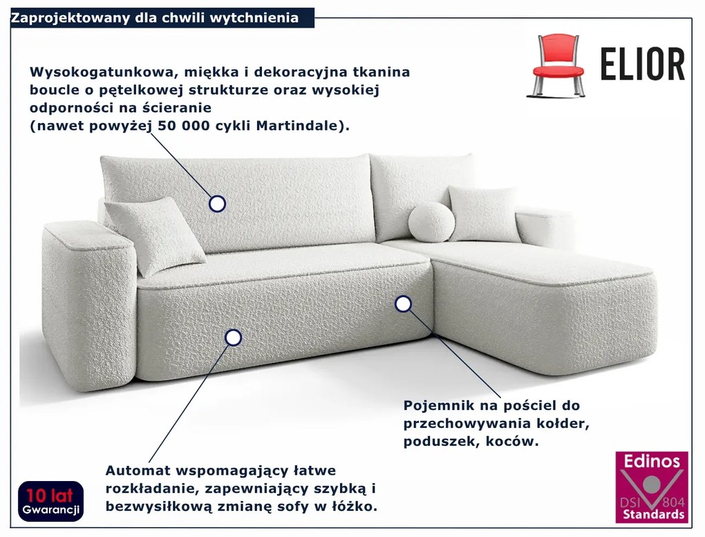 Biały narożnik w kształcie L z funkcją spania A2-G97