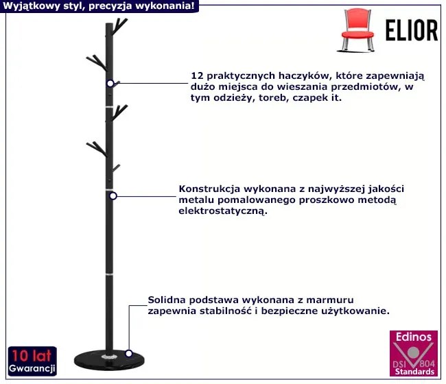 Stojący czarny wieszak na ubrania z 12 haczykami - Elegro 4X