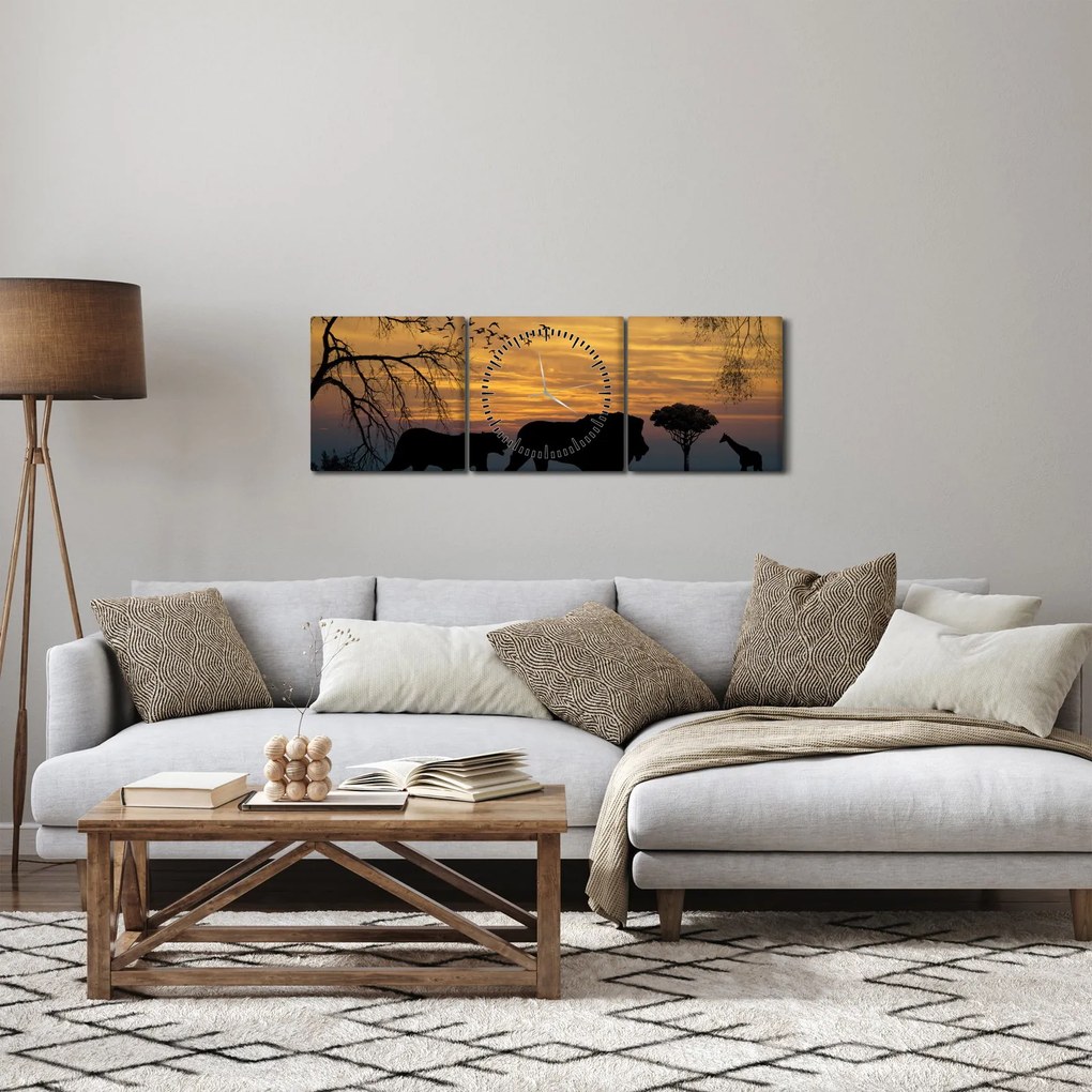 Obraz Safari (z zegarem) (90x30 cm)