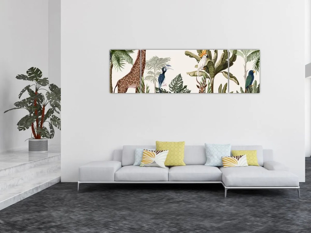 Obraz - Dżungla pełna zwierząt (170x50 cm)