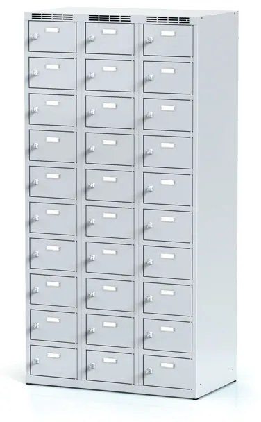 Alfa 3 Szafka skrytkowa, 30 schowków, 1800 x 900 x 500 mm, zamek obrotowy, drzwi szare
