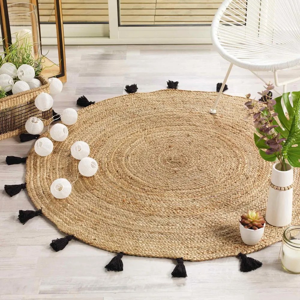 Czarno-naturalny okrągły dywan ø 120 cm Shira – douceur d'intérieur