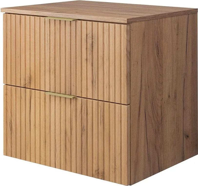 Szafka pod umywalkę, Dąb Craft, 60 x 57 x 46 cm, uchwyt złoty + Blat